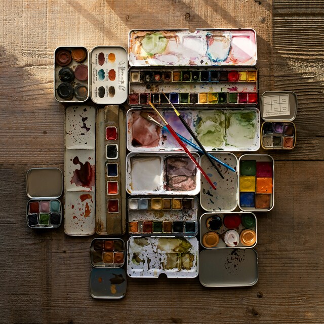 木の板の上に並べられたさまざまなパレット